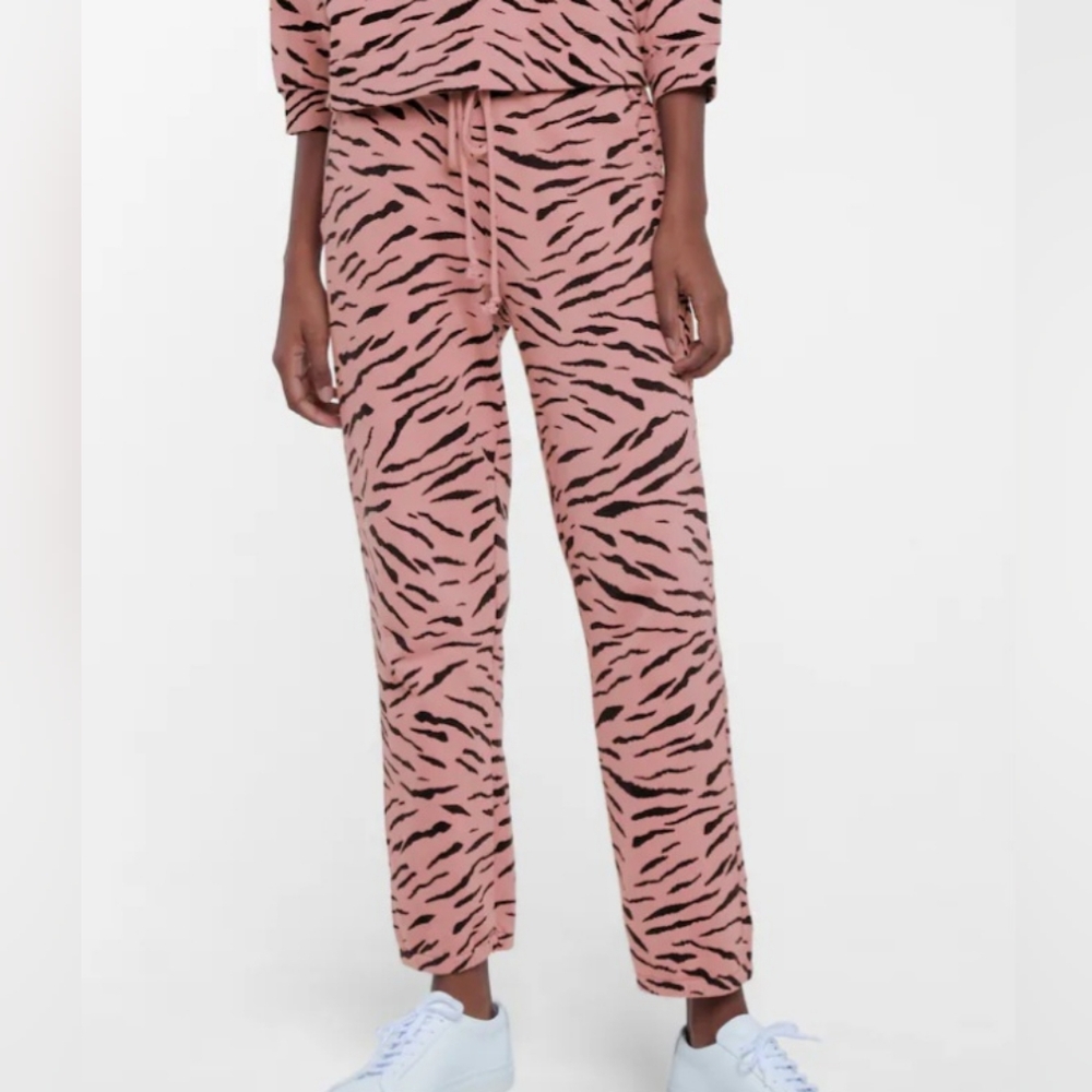 Velvet Zebra Print Pink Joggers Size XS 100% cotton